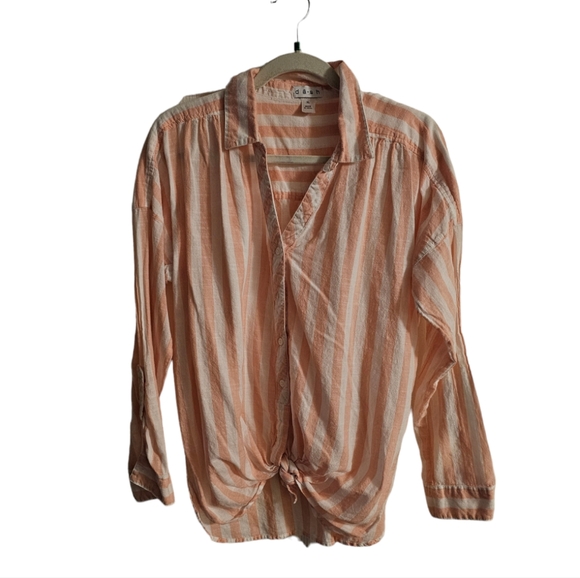 Dash. Women's Pink and White Striped Tie Front Shirt. Size XL. Cotton. - Picture 2 of 5